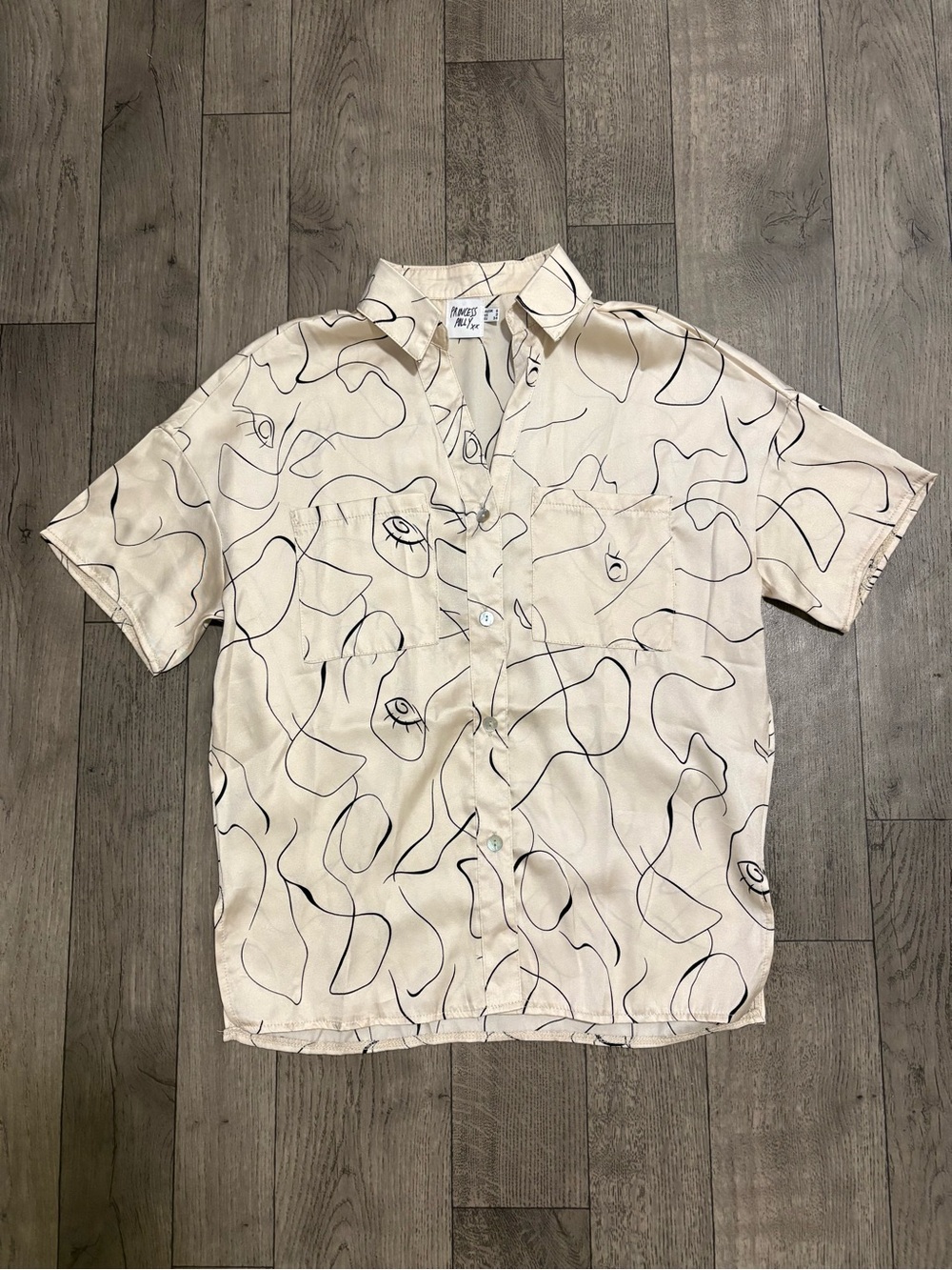 Princess Polly Cream Button-Down Shirt with Abstract Line Art